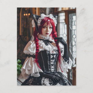 Gothic Kawaii Maid mit roten Braids Postkarte