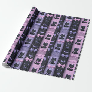 Gothic Kawaii Süße Schwarze Katzen Monde Fledermäu Geschenkpapier