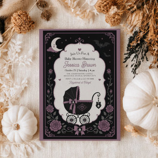 Gothic Kinderwagen Elegante Halloween-Baby-Party Einladung