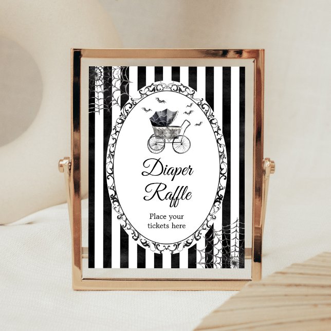 Gothic Kinderwagen Halloween Windel-Raffle-Schild Poster (Gothic Carriage Bats Baby Shower Diaper Raffle SIgn)