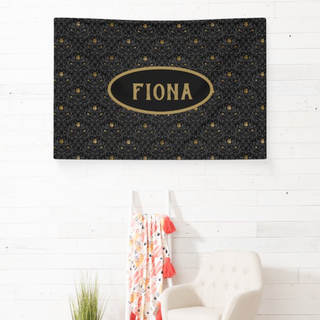 Gothic Kinderzimmer Black Rose Damask Personalisie Banner (InSitu)