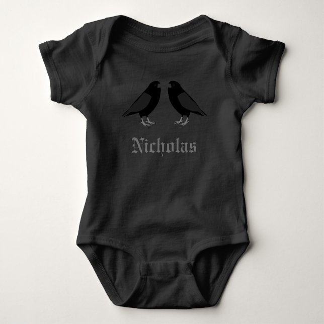 Gothic Kissing Ravens Individuelle Name Baby Strampler (Vorderseite)