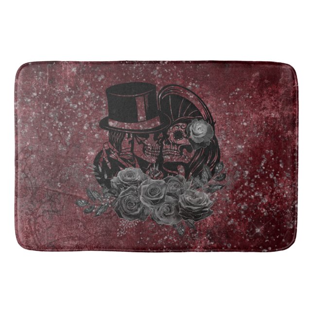 Gothic Kissing Skulls Couple und Blut rot ewigen Badematte (Vorderseite)