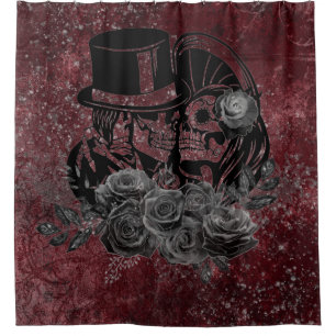 Gothic Kissing Skulls Couple und Blut rot ewigen Duschvorhang