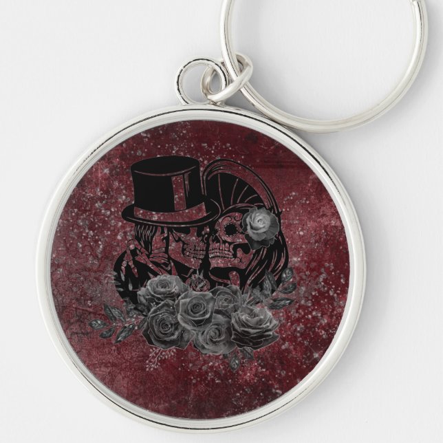 Gothic Kissing Skulls Couple und Blut rot ewigen Schlüsselanhänger (Vorne)