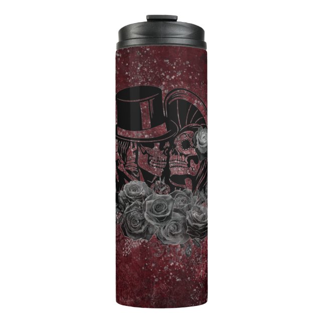 Gothic Kissing Skulls Couple und Blut rot ewigen Thermosbecher (Vorderseite)