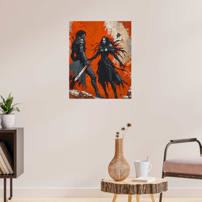 Gothic Knight Duel Poster - Dark Fantasy Art (Wohnzimmer 3)
