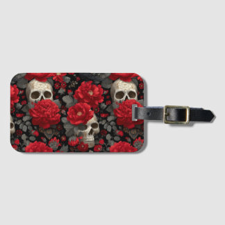 Gothic Krähe und Totenkopf Blumen Nahtloses Muster Gepäckanhänger