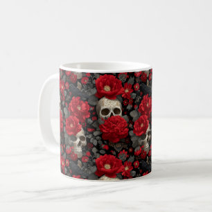 Gothic-Krähe und Totenkopf-Blumen nahtloses Muster Kaffeetasse