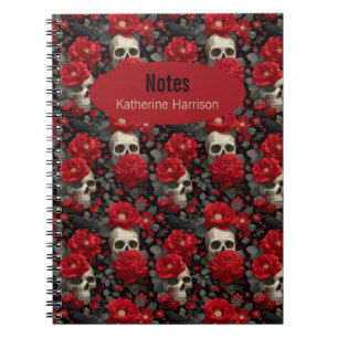 Gothic Krähe und Totenkopf Blumen Nahtloses Muster Notizblock