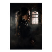 Gothic-Lace-Frau in nebliger Steinkammer
