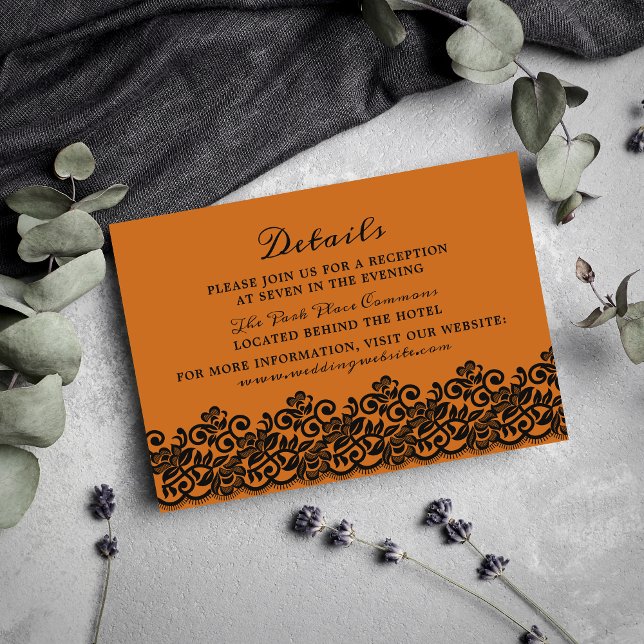 Gothic Lace Halloween Orange Black Details Begleitkarte (Von Creator hochgeladen)