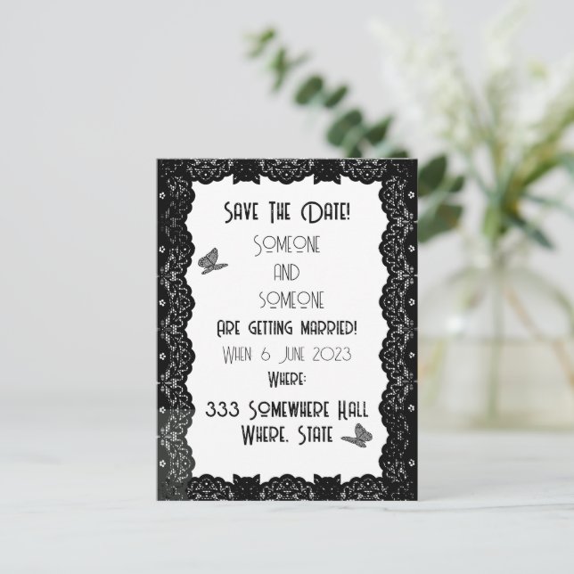 Gothic Lace Wedding Einladung Postkarte (Stehend Vorderseite)