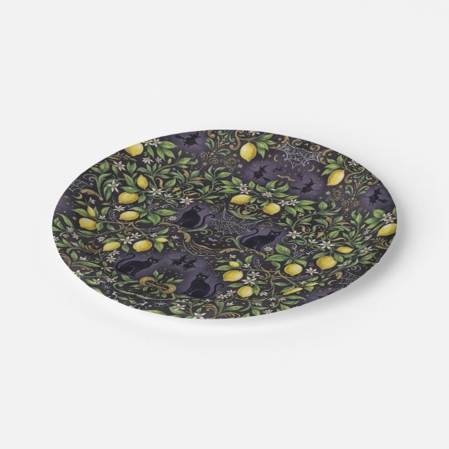 Gothic Lemon Halloween-Papierplatten Muster Pappteller (Schrägansicht)