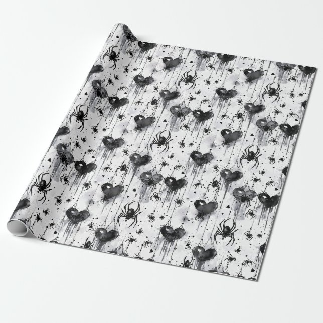 Gothic Liebe Spooky Spider Web mit Herz Geschenkpapier (Ungerollt)