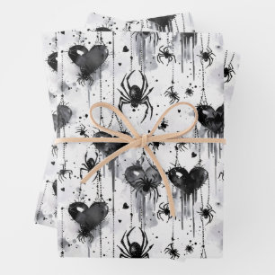 Gothic Liebe Spooky Spider Web mit Herz Geschenkpapier Set