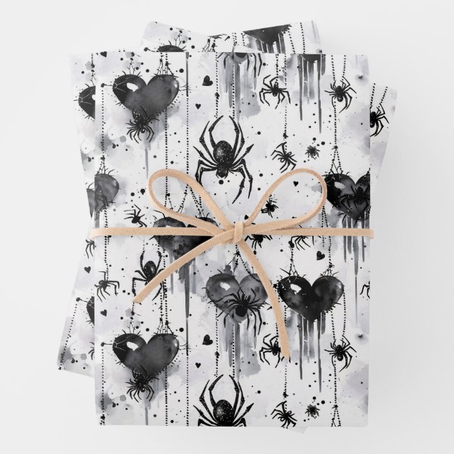 Gothic Liebe Spooky Spider Web mit Herz Geschenkpapier Set (Beispiel)