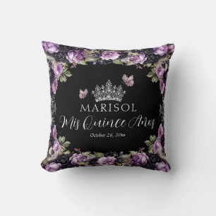 Gothic Lila & Black Moody Florals Quinceañera Kissen
