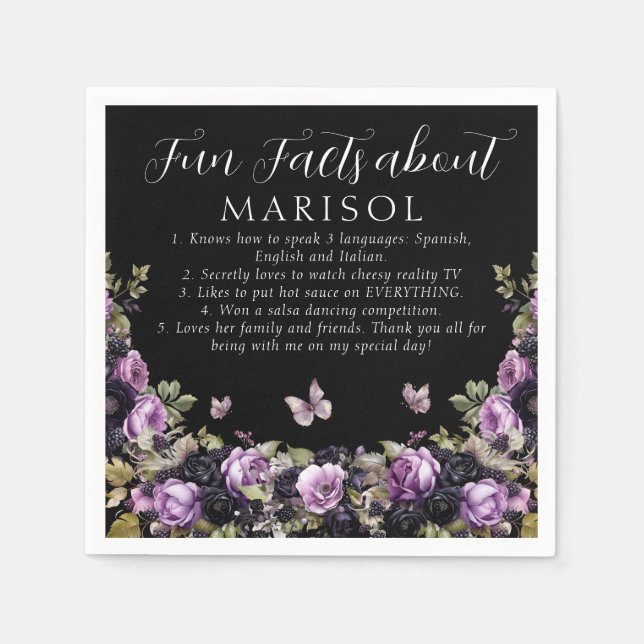 Gothic Lila & Black Moody Quinceñera Fun Fakt Serviette (Vorderseite)