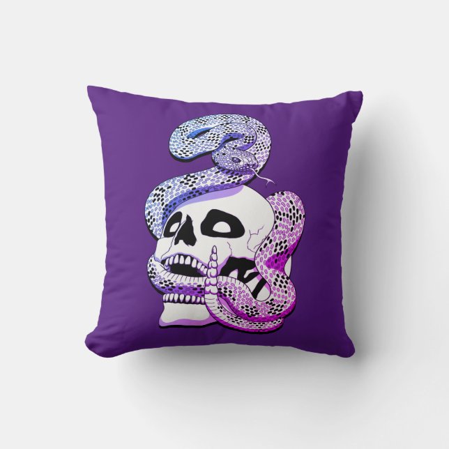Gothic Lila & Blue Snake und Skull Dark Art Kissen (Vorderseite)