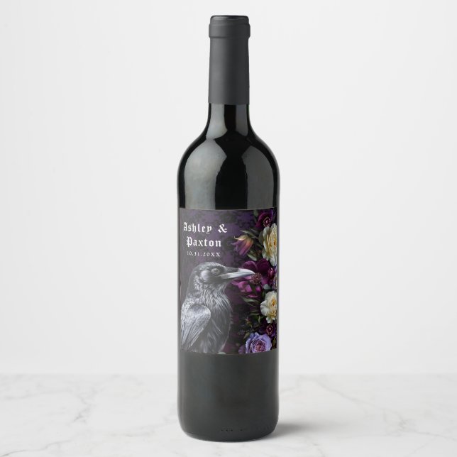 Gothic Lila Bouquet mit Crow Weinetikett (Vorderseite)