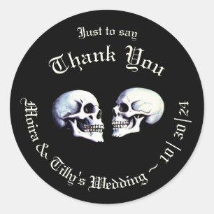 Gothic Lila Dancing Skeletons Gastgeschenk Hochzei Runder Aufkleber