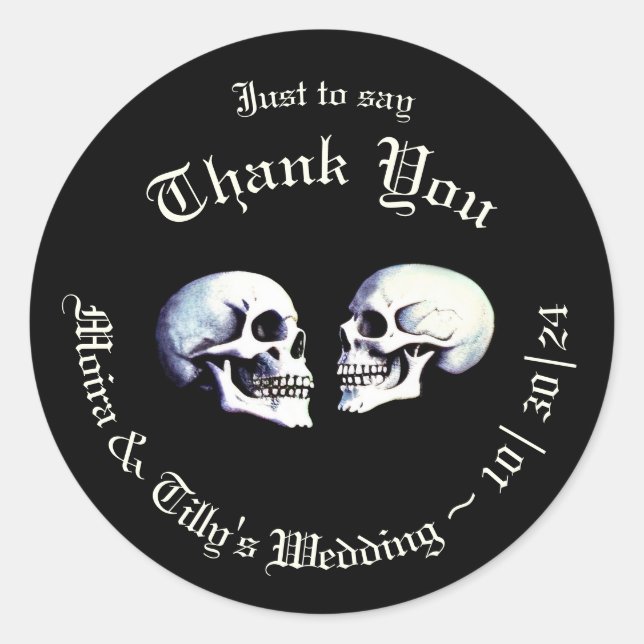 Gothic Lila Dancing Skeletons Gastgeschenk Hochzei Runder Aufkleber (Vorderseite)