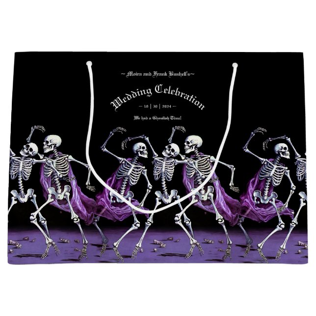 Gothic Lila Dancing Skeletons Spooky Wedding Große Geschenktüte (Vorderseite)