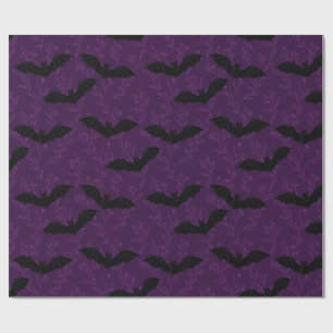 Gothic-Lila-Fliegende-Fledermäuse-Botanik-Muster Geschenkpapier