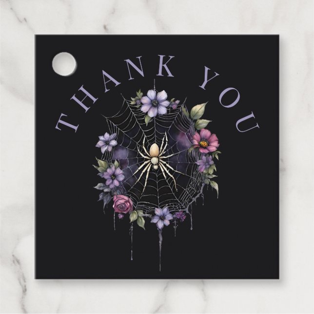 Gothic Lila Floral Spiderweb Vielen Dank Geschenkanhänger (Vorderseite)