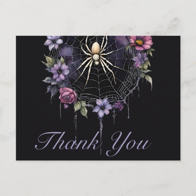 Gothic Lila Floral Spiderweb Vielen Dank Postkarte (Vorderseite)