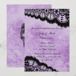 Gothic Lila Grunge Black Lace Engagement Party Einladung