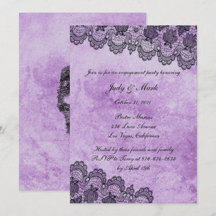Gothic Lila Grunge Black Lace Engagement Party Einladung