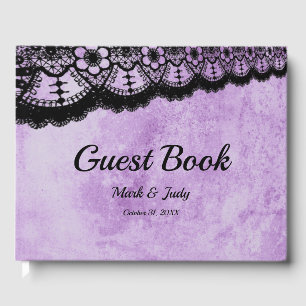 Gothic Lila Grunge Black Lace Wedding Gästebuch