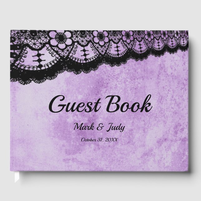 Gothic Lila Grunge Black Lace Wedding Gästebuch (Vorderseite)