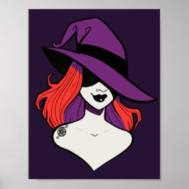 Gothic Lila Red Cartoon Anime Witch Illustration Poster