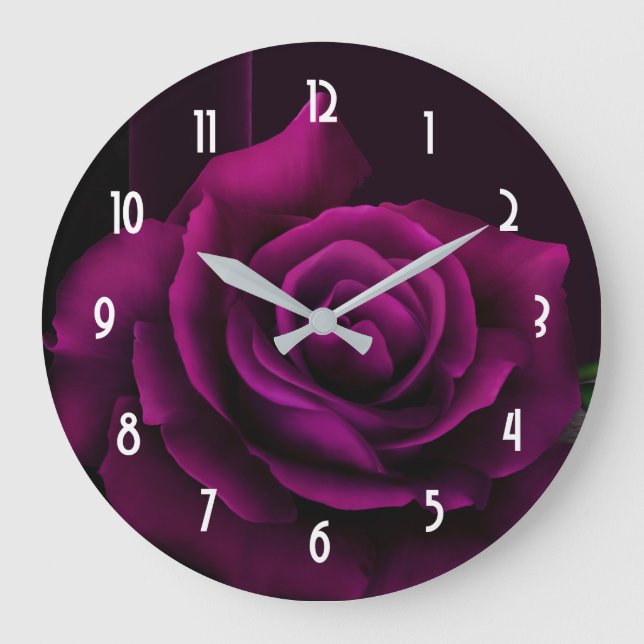 Gothic Lila Rote Rose Blume Große Wanduhr (Vorderseite)
