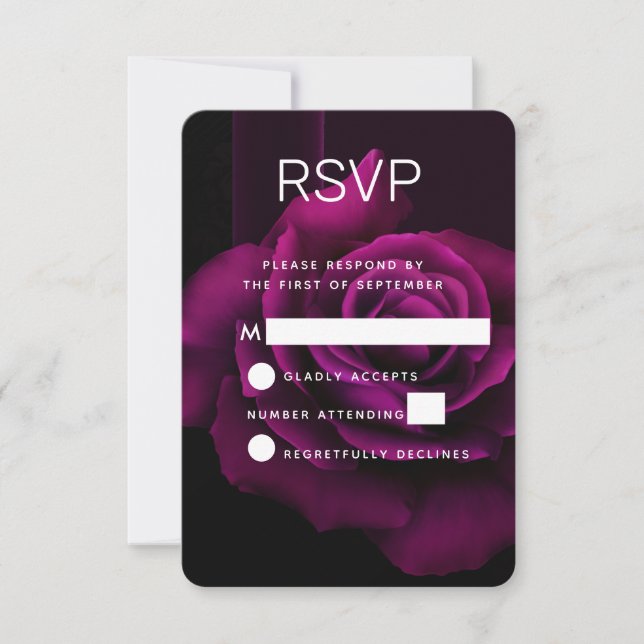 Gothic Lila-Rote Rose Blume Wedding RSVP Karte (Vorderseite)