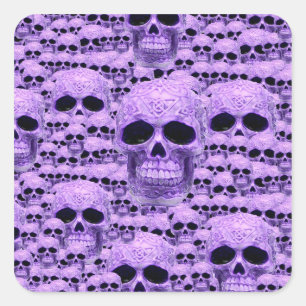 Gothic Lila Skulls Quadratischer Aufkleber