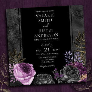 Gothic Lila und Black Floral Wedding All in One Einladung