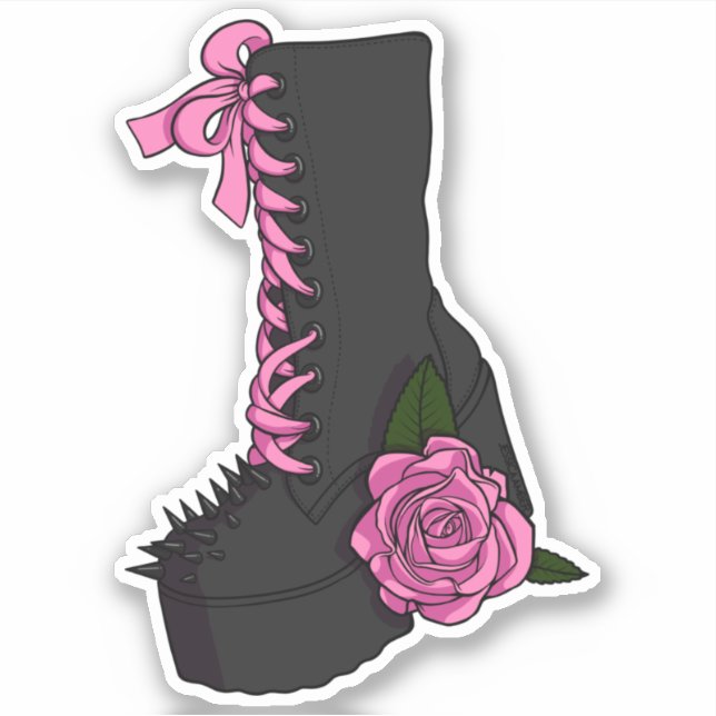 Gothic Lolita Girly Pink Rose Boot Illustration Aufkleber (Vorderseite)
