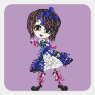 Gothic Lolita Saphire Blue Girls Quadratischer Aufkleber