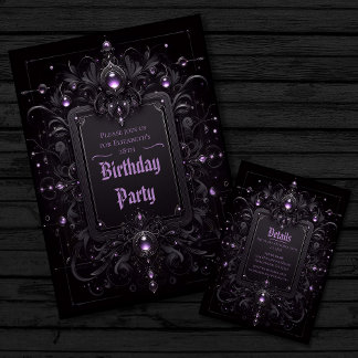 Gothic Lux Lila und Black Birthday Einladung