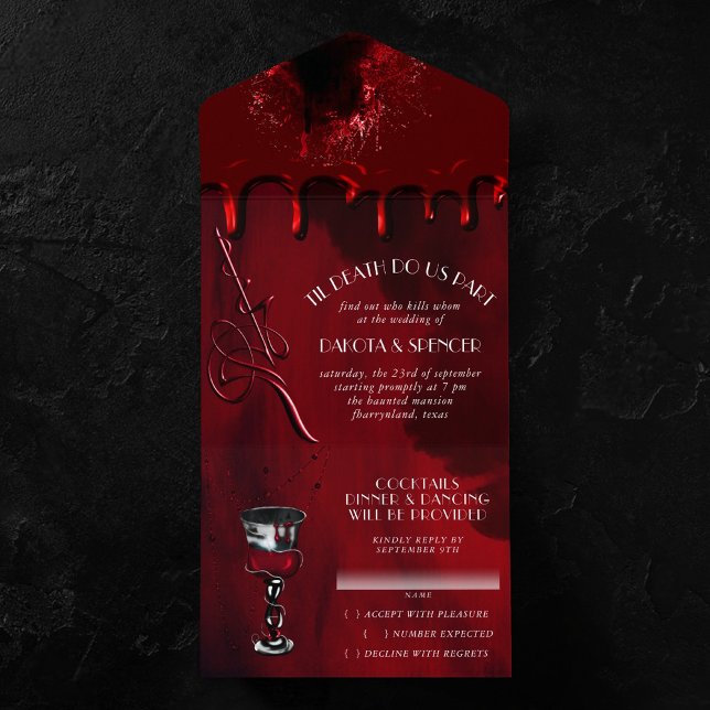 Gothic Luxe | Black and Red Murder Mystery Wedding All In One Einladung (Von Creator hochgeladen)