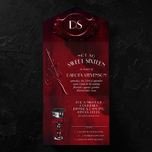 Gothic Luxe   Schwarz und Blutrot süße Sechzehn All In One Einladung