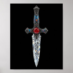 Gothic Luxus Kristalldolch Rubinroter Edelstein Wa Poster