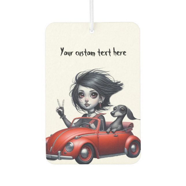 Gothic Mädchen und Dachshund Autolufterfrischer (Vorderseite)