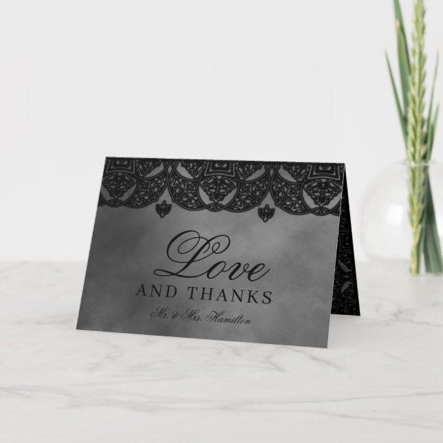 Gothic Medieval Black Verziert Moody Gray Wedding  Dankeskarte (Vorderseite)