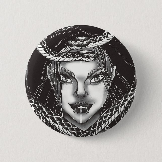 Gothic Medusa Snake Portrait Button (Vorderseite)