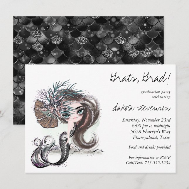 Gothic Mermaid | Cool Dark Rebel Abschluss Invita Einladung (Vorne/Hinten)